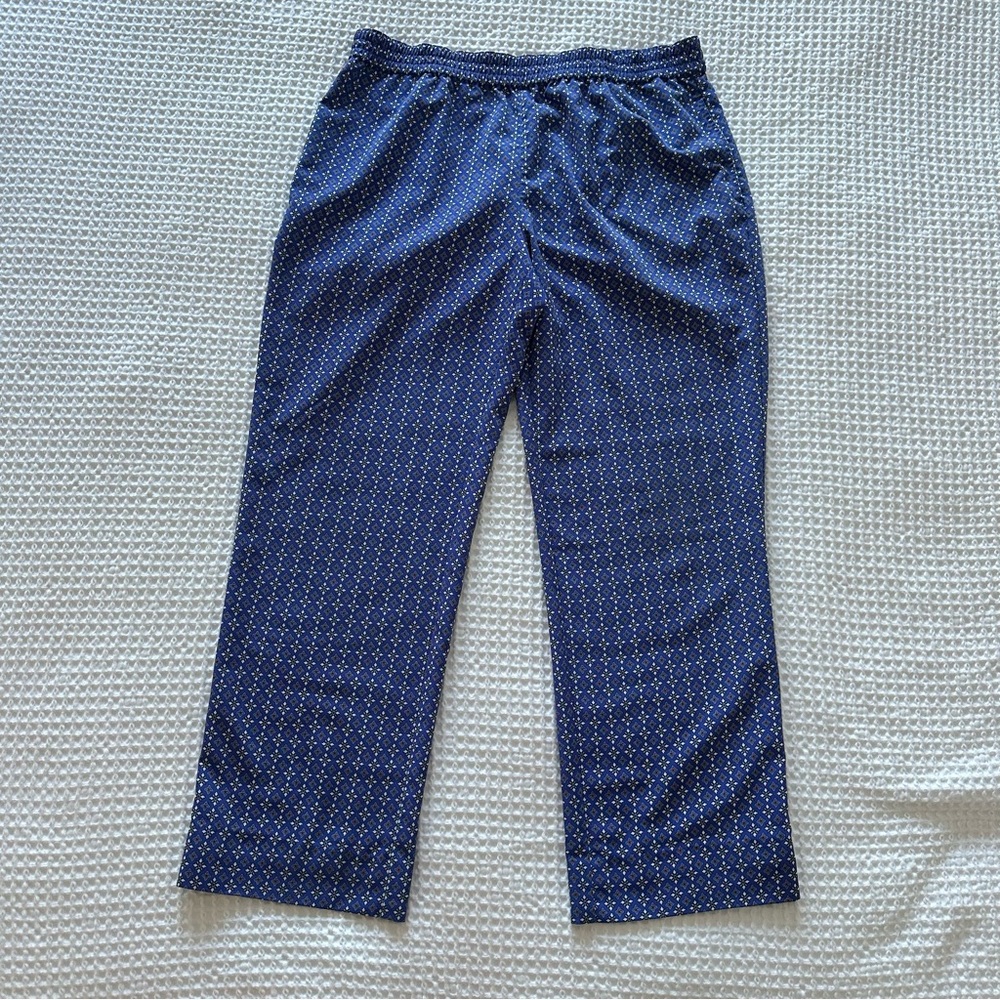 Talbots Womens Blue Floral Trouser Pants Pull On Elastic Waist Straight Leg